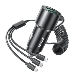 WK LIFE BORN TO LIVE- 33W Car Charger Dual Ports Adapter with Stretchable Cable and 3 in 1 Fast Charging (Black)