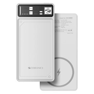 ZEBRONICS MW61 Wireless Power Bank, 10000 mAh, Rapid Charge, Built-in Wireless Charging Pad,(WHITE)