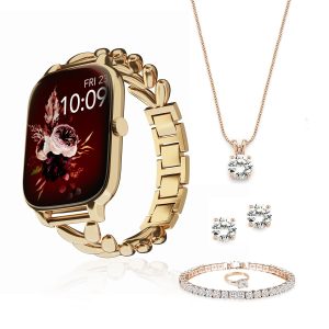 Vibez Allure Luxury Smart Watch for Women & Gift Box- Stainless Metal Straps,1.83" Display, BT Calling Smartwatch & Jewellery Set for Women