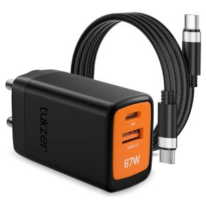 Tukzer 67W Dual Port GaN3 Ultra Fast Charger (Type C PD3.0 & USB QC3.0/ (Black)