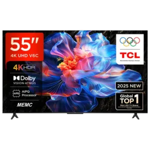 TCL 139 cm (55 inches) Metallic Bezel Less Series 4K Ultra HD Smart LED Google TV 55V6C (Black)