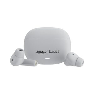 amazon basics True Wireless in-Ear Earbuds with Mic, Low-Latency Gaming Mode, Touch Control (White)