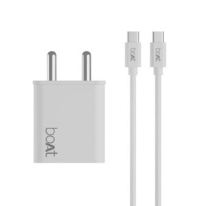 boAt WCDV 22.5W Dual Port Charger with 22.5W Power Delivery Support & 18W Quick Charge 3.0, Type C to Type C Cable(White)