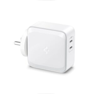 Spigen PE2007 70W GaN Dual Port Fast iPhone Wall Charger compatible with All C Type, White