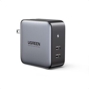 UGREEN 100W USB C Wall Charger 2-Port GaN USB-C Charger Power Adapter -Grey