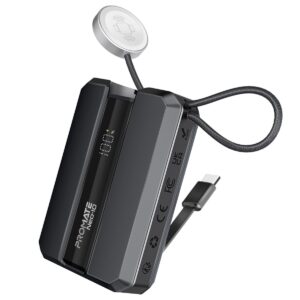 Promate Power Bank 10000mAh with Built-In USB-C Cable, 30W USB-C™, Neo-10 - Grey