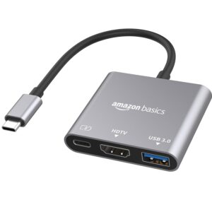 Amazon Basics 3-in-1 Type C USB to HDMI Adapter with 4K@30 Hz HDMI Fast Charging Port