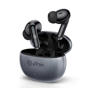 pTron Bassbuds Eon in-Ear TWS Earbuds with HD Mic, IPX4 Water Resistant (Steel Grey/Black)