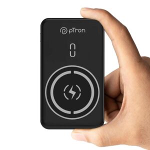 pTron Dynamo Arc 10000mAh 22.5W USB Fast Charging Nano Power Bank, 15W Magnetic Wireless Charging,(Black)