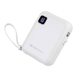 ZEBRONICS MW64 Compact Power Bank, 10000 mAh, Rapid Charge, Made in India (WHITE)