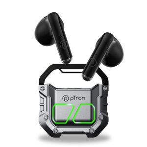 pTron Bassbuds Xtreme in-Ear TWS Earbuds with HD mic, 32Hrs Playtime,(Steel Grey/Black)