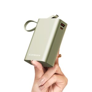Ambrane 20000Mah Small Pocket Size Powerbank,USB Type-C Input Hanging Inbuilt Type C Cable(Minicharge 20,Titanium)