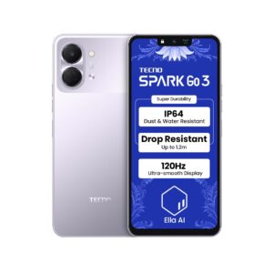 Tecno Spark GO 3 (Aurora Purple, 4GB+64GB | Super Durability Drop Resistant & IP64 Rated