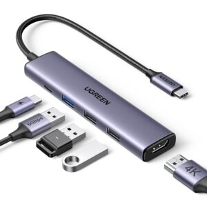 UGREEN Revodok USB C Hub HDMI 4K with PD Charge 100W Powered 5 in 1 USB C to USB 3.0 Adapter Compatible
