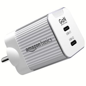 Amazon Basics USB C 45W Charger | Super-fast Charging | Dual Port 45W Charger | Universal Fast Charging