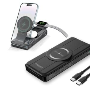Promate Powerpack-Fold 5 in 1 Magsafe Power Bank, 10000mah 15W Foldable Wireless Powerbank