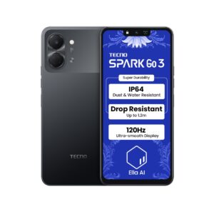 Tecno Spark GO 3 (Ink Black, 4GB+64GB | Super Durability Drop Resistant & IP64 Rated