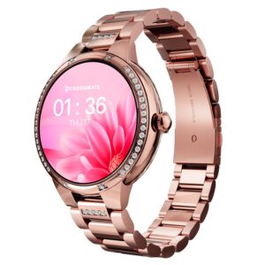 CrossBeats Diva 1.28” Stylish Smart Watch for Women with Stone Studded Bezel| Amoled Display | (Rose Gold)