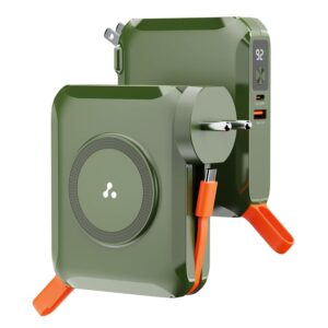 Ambrane 4-in-1 Powerbank, Magsafe Wireless & Laptop Charging with Inbuilt Type C Cable, 65W Fast Charging 15000mAh,(Aerosync 65, Green)