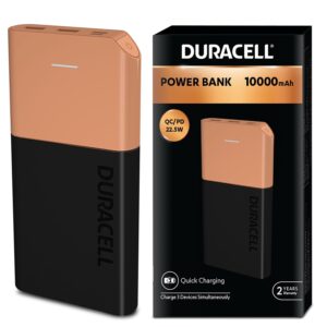 Duracell Power Bank 10000 mAh, Portable Charger, USB C/Micro USB Input, USB A/USB C Output, Fast Charge