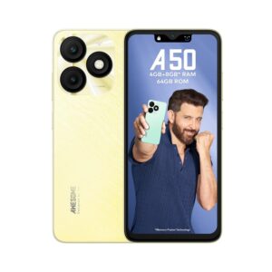 itel A50|6.6" HD+ Display with Dynamic Bar| 3GB RAM +64GB ROM, Upto 8GB RAM with Memory Fusion| Shimmer Gold