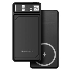 ZEBRONICS MW61 Wireless Power Bank, 10000 mAh, Rapid Charge, Built-in Wireless Charging Pad,(BLACK)
