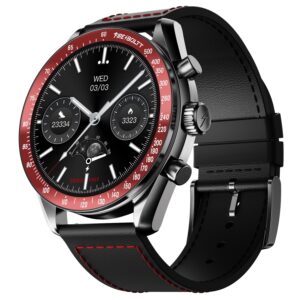 Fire-Boltt Moonwatch 36.3mm (1.43 inch) AMOLED Display, Wireless Charging, Metallic Frame, Premium Leather Straps, (Black L)