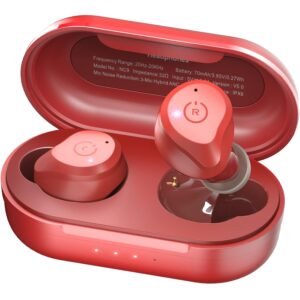 TOZO NC9 Hybrid Active Noise Cancelling Wireless Earbuds,in Ear Headphones IPX6 Waterproof, Dark Red