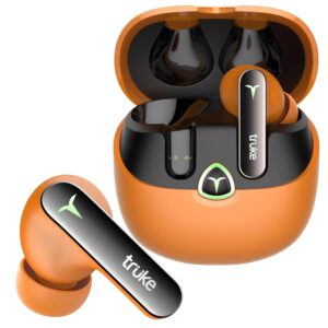 truke New Launch BTG Flex Gaming Earbuds with Dual Pairing, 40ms Ultra Low Latency Battle Mode™, 60H Playtime, Sunset Orange