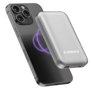 Ambrane MagSafe Wireless 10000mAh Fast Charging Power Bank, Strong Magnet, (Aerosync Snap, Silver)